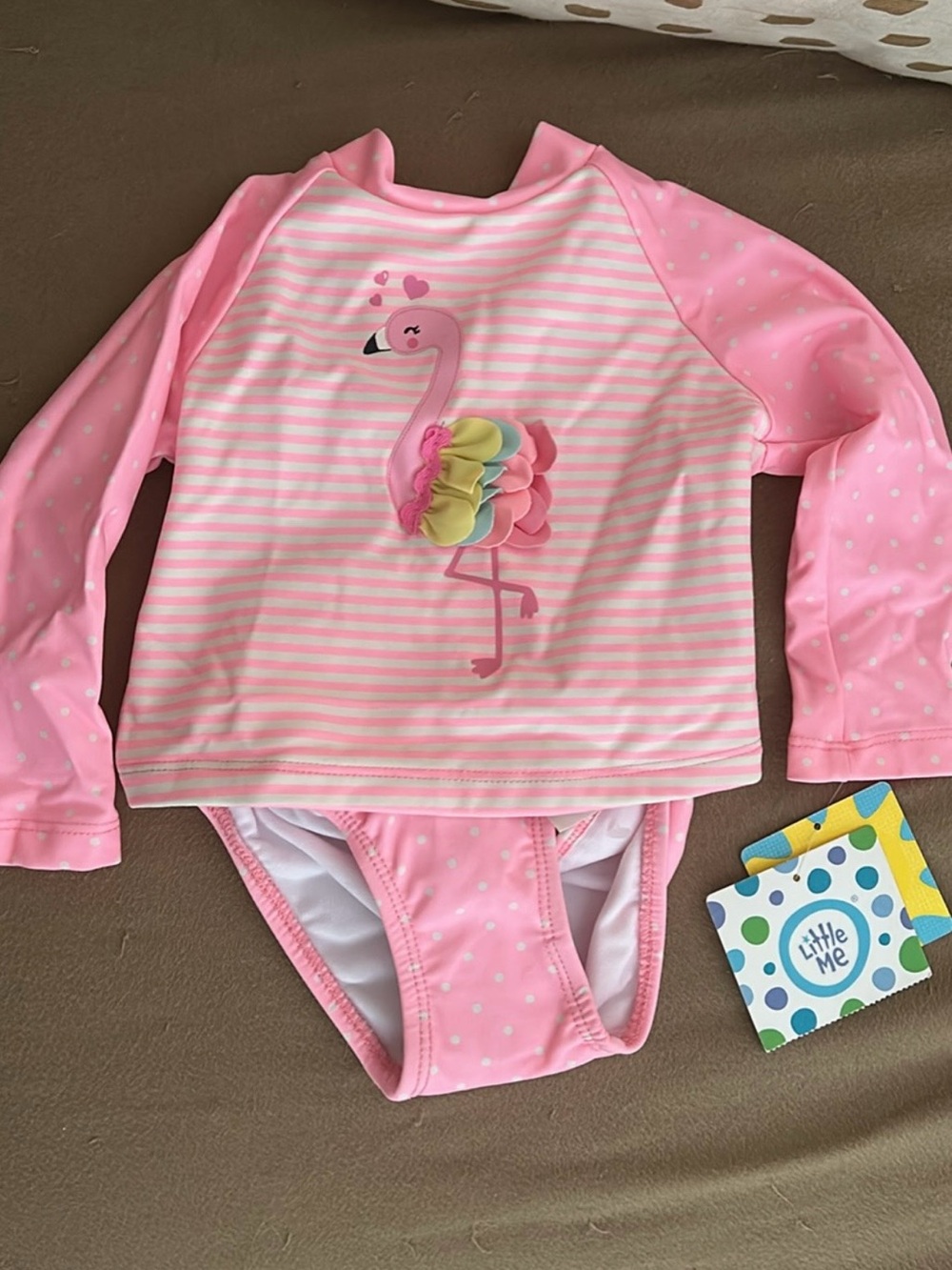 Little Me Pink Flamingo Two-Piece Rashguard Swim Set